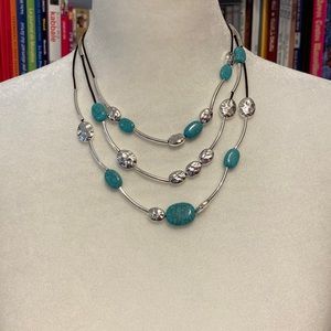 AVON Set of Silver & Teal Beads Necklace, Earrings & Bracelet
